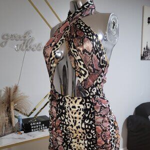 Pretty Little Thing Womens Printed Halter Bodycon Dress Sz 6
